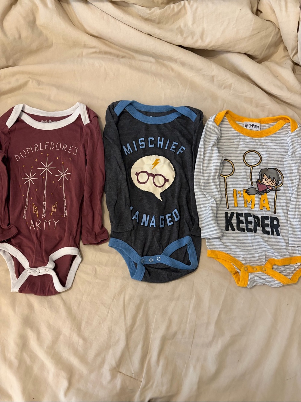 Harry Potter 'Mischief Managed' Blue Trim Baby One-Piece